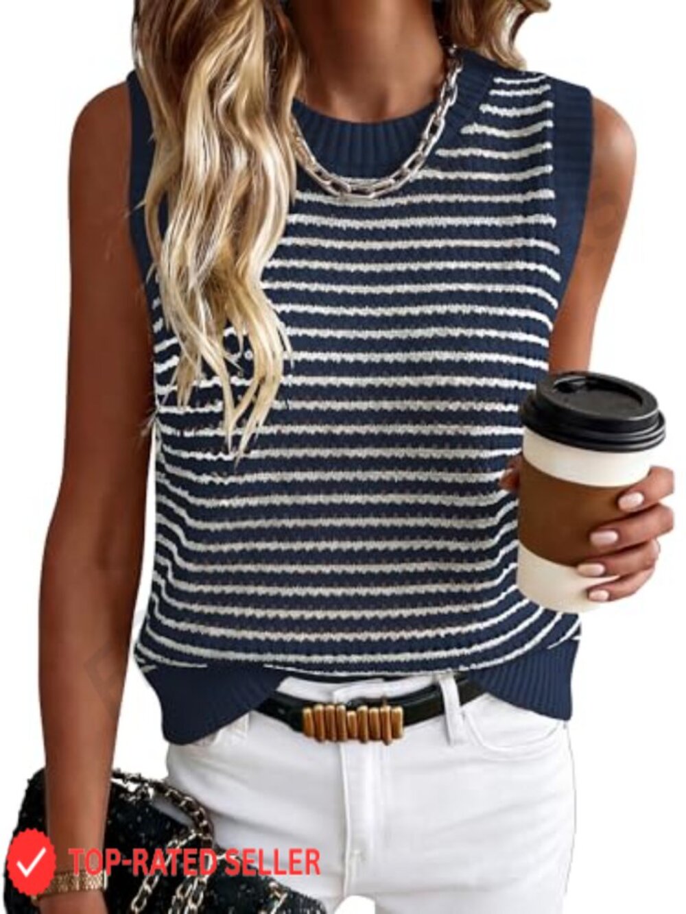 ANRABESS Womens Sleeveless Sweater Vest Striped Tank Top Boho Knit